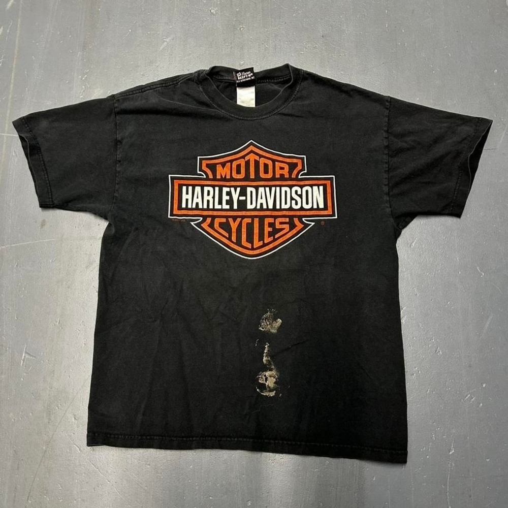 Y2K Harley Davidson black faded and distressed biker tee shirt tshirt